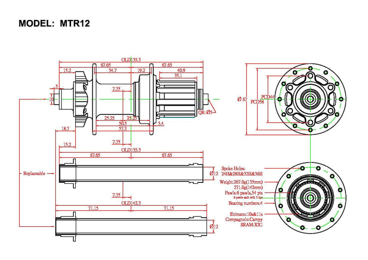 Bitex MTR12 Rear Disc Hub (Black)