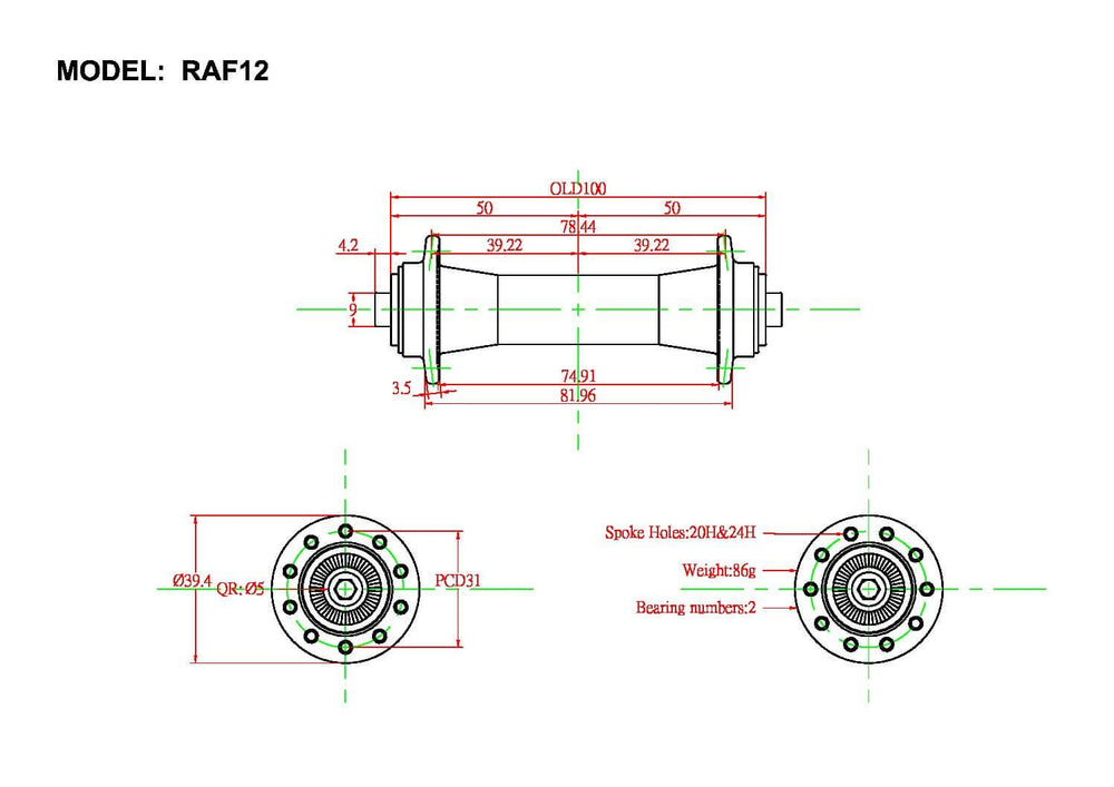 Bitex RAF12 Front Road Hub (Black)