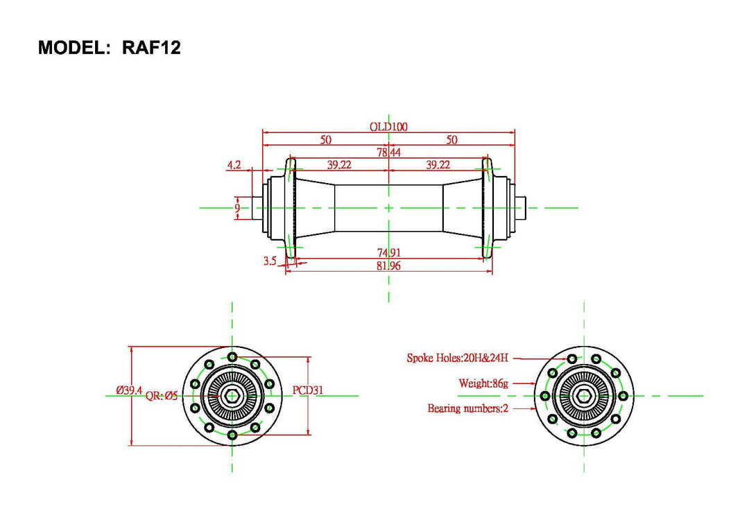 Bitex RAF12 Front Road Hub (Red)