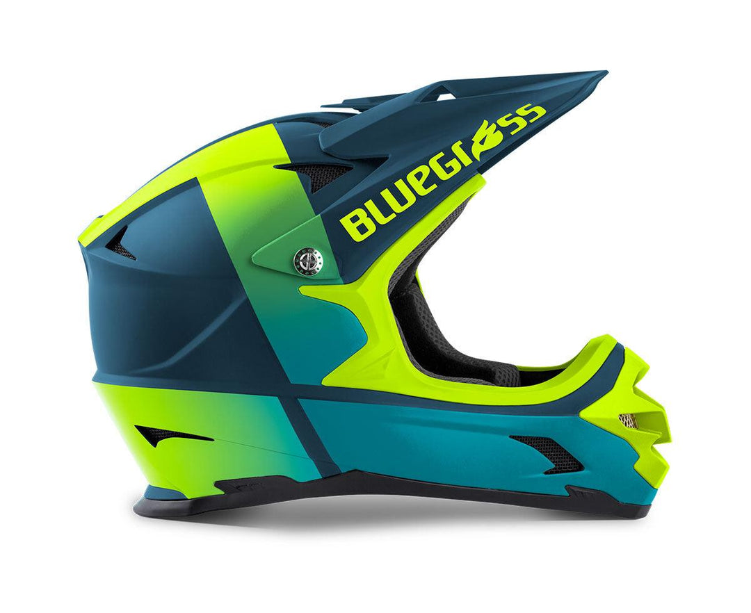 Bluegrass Intox MTB Cycling Helmet (Petrol Blue/Fluo Yellow/Matt) - BUMSONTHESADDLE