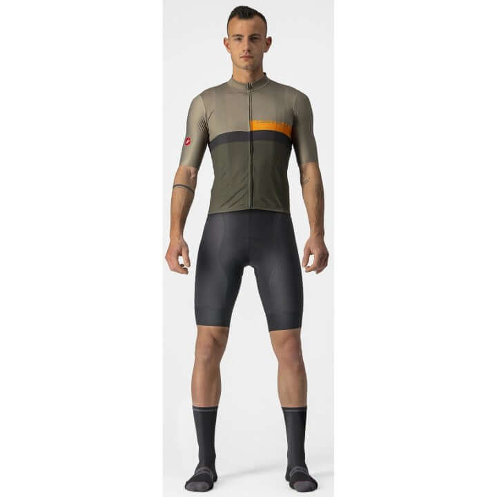 Castelli A Blocco Mens Cycling Jersey (Bark Green/Pop Orange/Dark Gray)