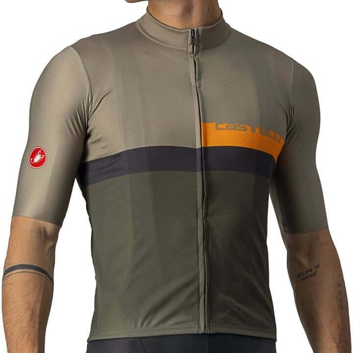 Castelli A Blocco Mens Cycling Jersey (Bark Green/Pop Orange/Dark Gray) - BUMSONTHESADDLE