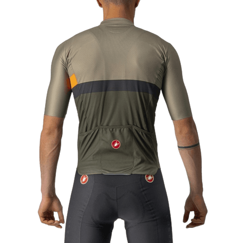 Castelli A Blocco Mens Cycling Jersey (Bark Green/Pop Orange/Dark Gray) - BUMSONTHESADDLE