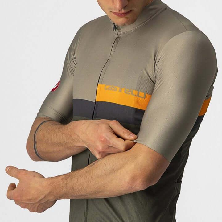 Castelli A Blocco Mens Cycling Jersey (Bark Green/Pop Orange/Dark Gray) - BUMSONTHESADDLE