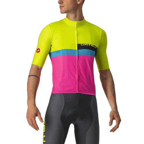 Castelli A Blocco Mens Cycling Jersey (Electric Lime/Black Blue Magenta Fluo) - BUMSONTHESADDLE