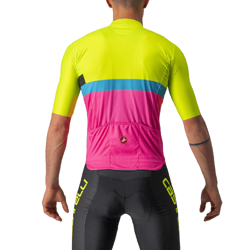 Castelli A Blocco Mens Cycling Jersey (Electric Lime/Black Blue Magenta Fluo) - BUMSONTHESADDLE