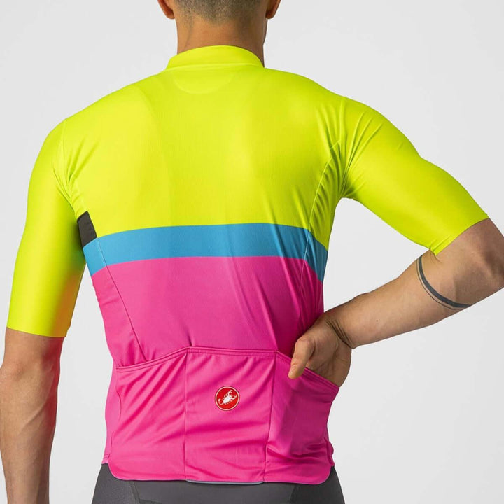 Castelli A Blocco Mens Cycling Jersey (Electric Lime/Black Blue Magenta Fluo) - BUMSONTHESADDLE