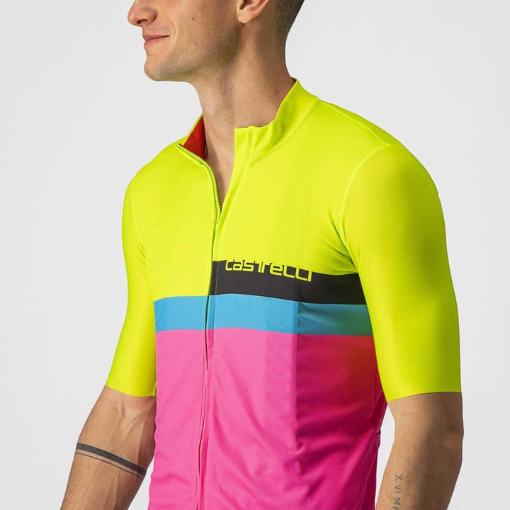 Castelli A Blocco Mens Cycling Jersey (Electric Lime/Black Blue Magenta Fluo) - BUMSONTHESADDLE