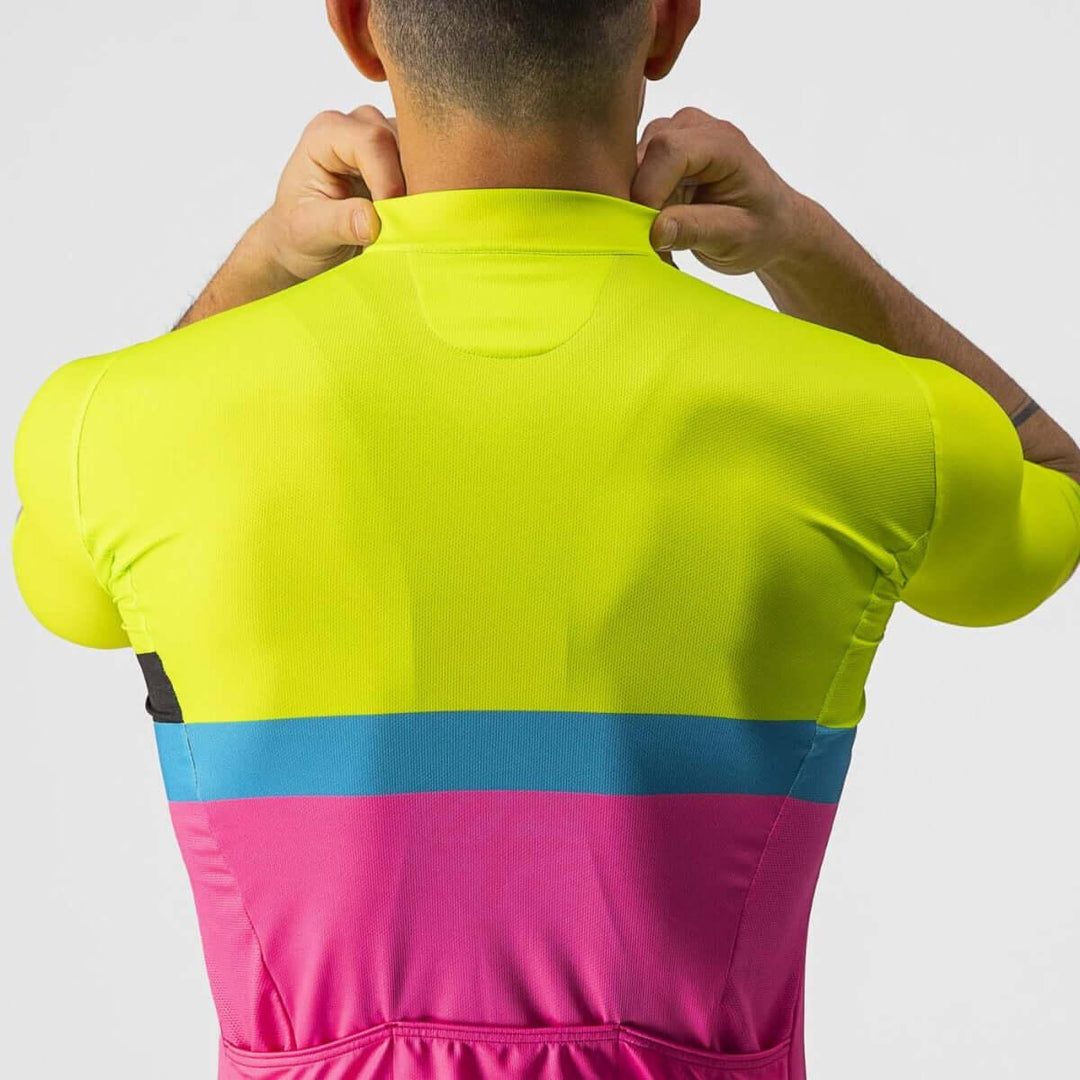 Castelli A Blocco Mens Cycling Jersey (Electric Lime/Black Blue Magenta Fluo) - BUMSONTHESADDLE