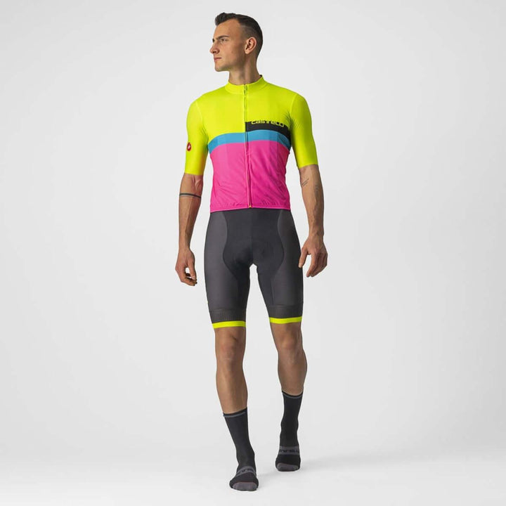 Castelli A Blocco Mens Cycling Jersey (Electric Lime/Black Blue Magenta Fluo) - BUMSONTHESADDLE