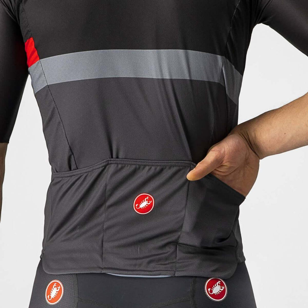 Castelli A Blocco Mens Cycling Jersey (Light Black/Red/Dark Gray) - BUMSONTHESADDLE