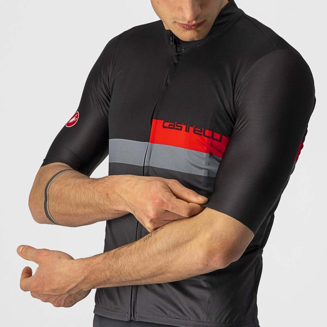 Castelli A Blocco Mens Cycling Jersey (Light Black/Red/Dark Gray) - BUMSONTHESADDLE