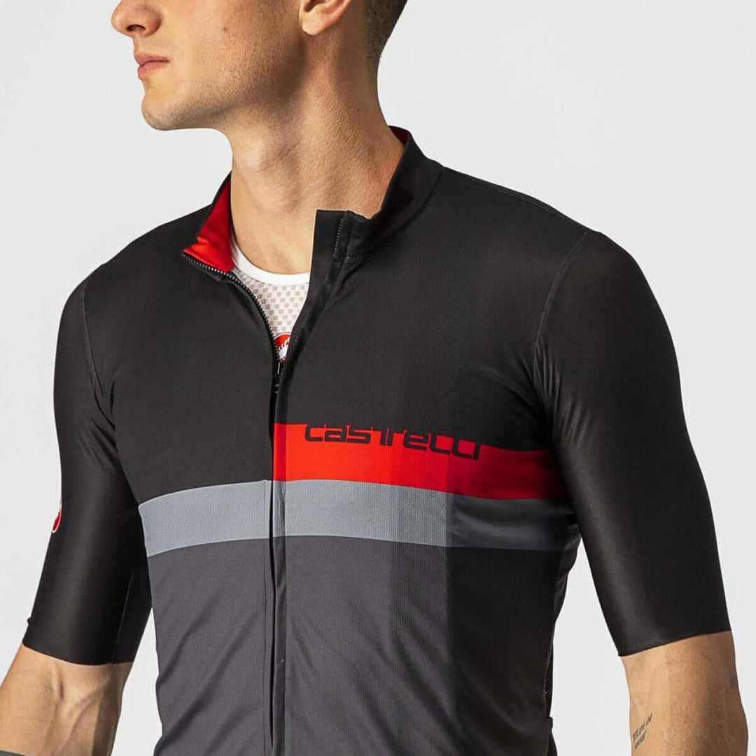 Castelli A Blocco Mens Cycling Jersey (Light Black/Red/Dark Gray) - BUMSONTHESADDLE