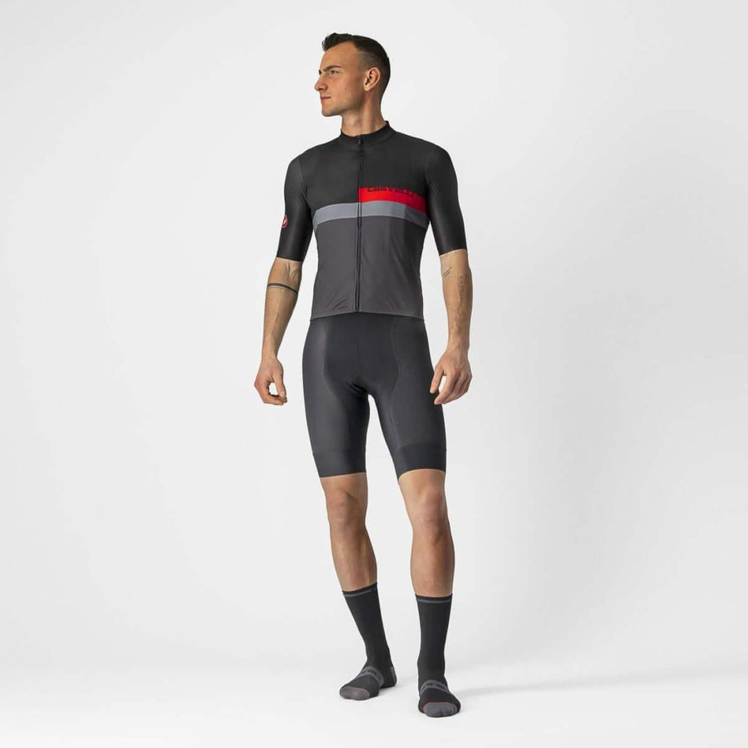 Castelli A Blocco Mens Cycling Jersey (Light Black/Red/Dark Gray) - BUMSONTHESADDLE