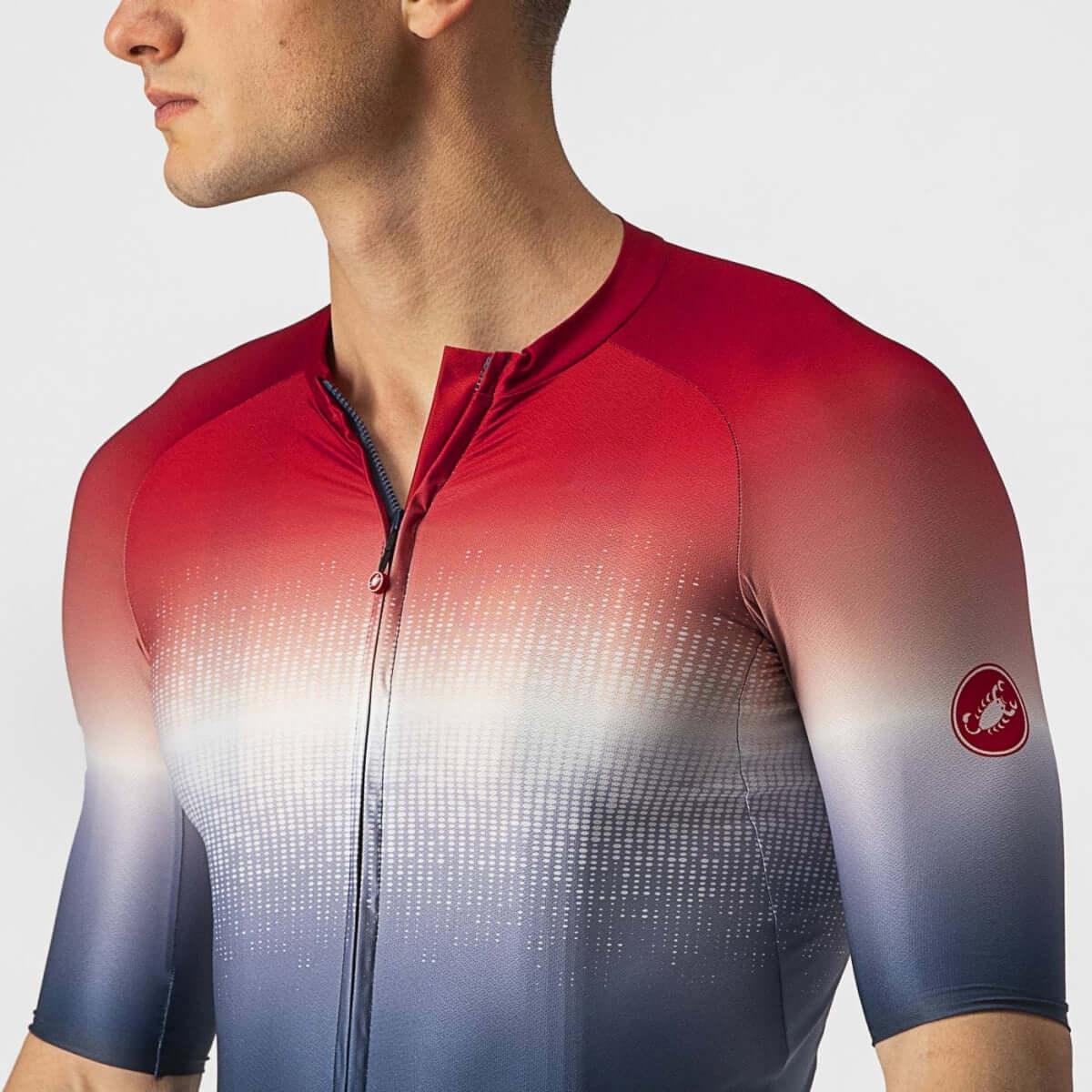Castelli Abu Dhabi Tour サイクルジャージ 赤 Castelli Aero Race 6.0 Mens Cycling Jersey (Savile Blue/Pro Red