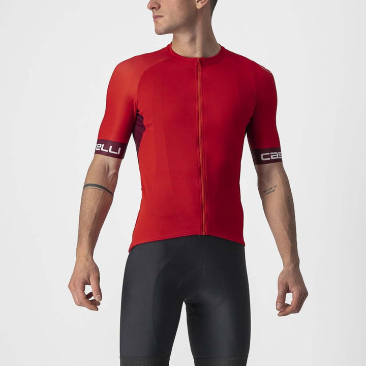 Castelli Entrata VI Mens Cycling Jersey (Red/Bordeaux/Ivory) - BUMSONTHESADDLE