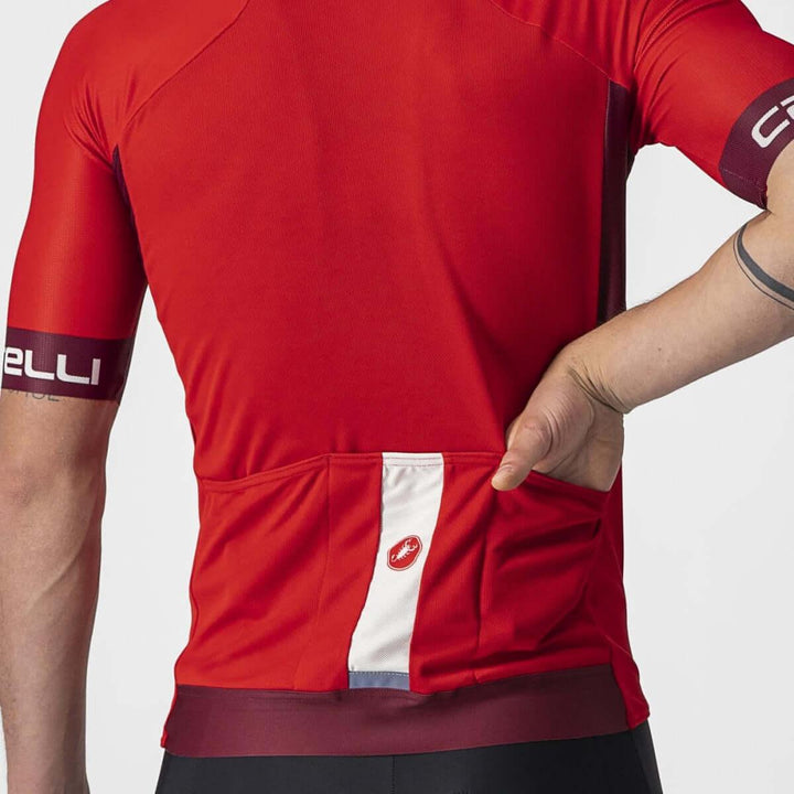 Castelli Entrata VI Mens Cycling Jersey (Red/Bordeaux/Ivory) - BUMSONTHESADDLE