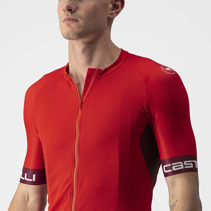 Castelli Entrata VI Mens Cycling Jersey (Red/Bordeaux/Ivory) - BUMSONTHESADDLE