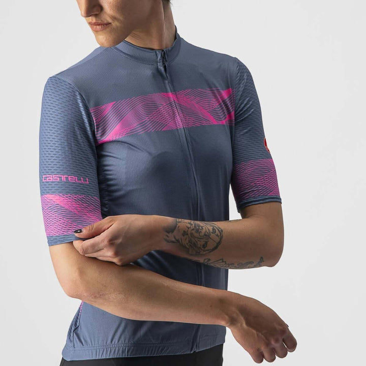 Castelli Fenice Womens Cycling Jersey (Light Steel Blue/Pink Fluo) - BUMSONTHESADDLE