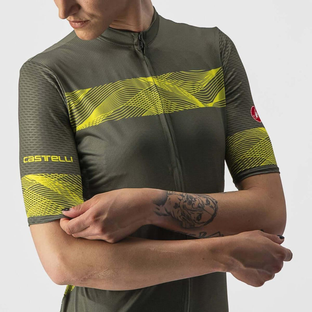 Castelli Fenice Womens Cycling Jersey (Military Green/Sulphur) - BUMSONTHESADDLE