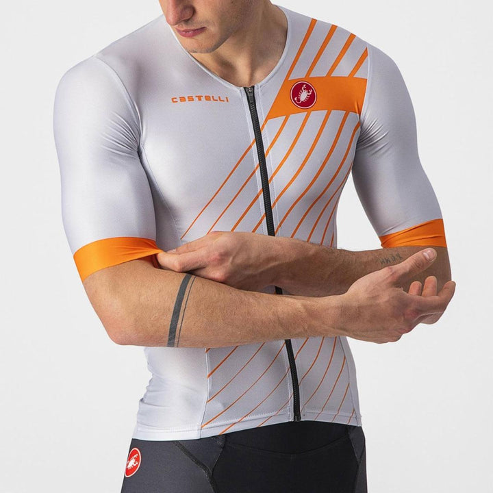Castelli Free Speed 2 Mens Race Top (Silver Gray/Brilliant Orange) - BUMSONTHESADDLE