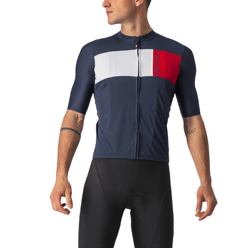 Castelli Prologo 7 Mens Cycling Jersey (Savile Blue/Silver Gray/Red) - BUMSONTHESADDLE