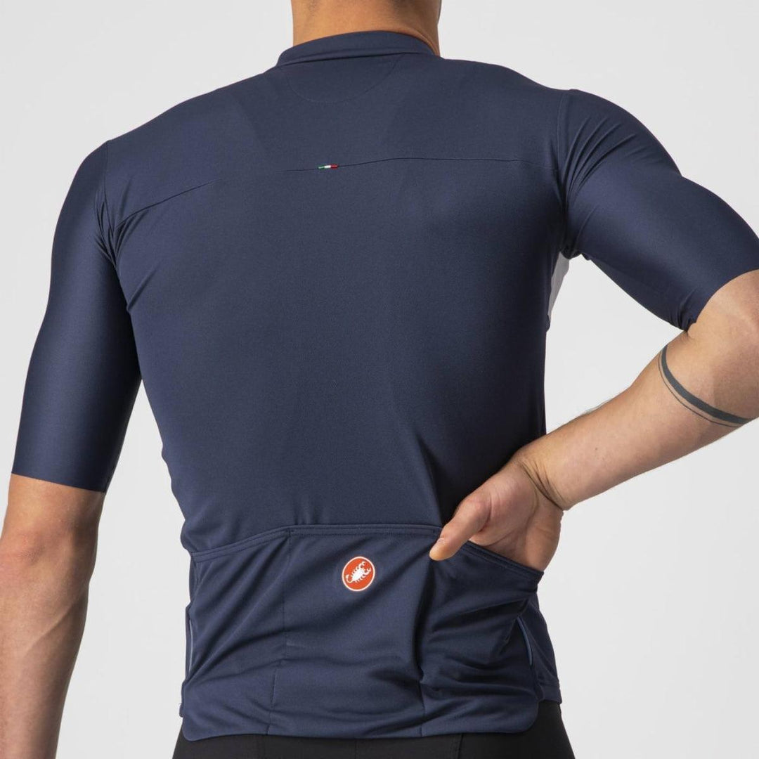 Castelli Prologo 7 Mens Cycling Jersey (Savile Blue/Silver Gray/Red) - BUMSONTHESADDLE