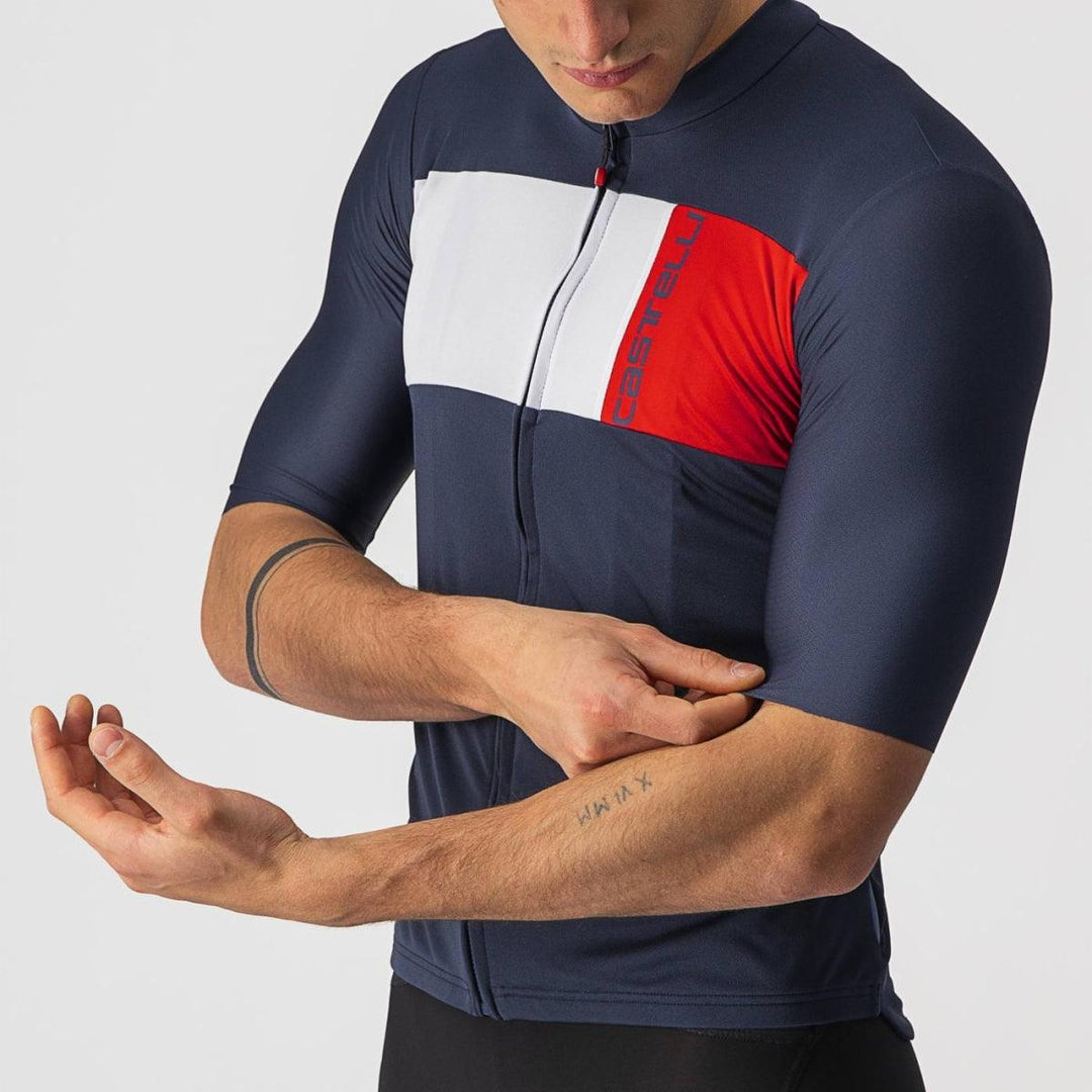 Castelli Prologo 7 Mens Cycling Jersey (Savile Blue/Silver Gray/Red) - BUMSONTHESADDLE