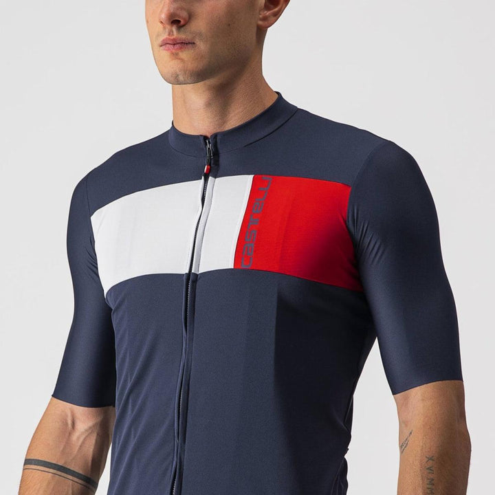 Castelli Prologo 7 Mens Cycling Jersey (Savile Blue/Silver Gray/Red) - BUMSONTHESADDLE