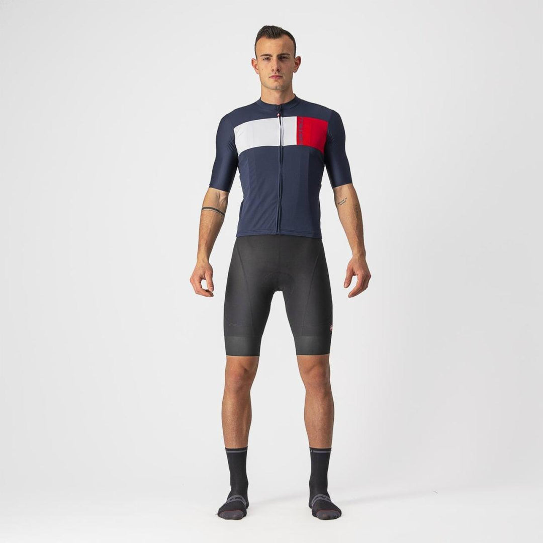 Castelli Prologo 7 Mens Cycling Jersey (Savile Blue/Silver Gray/Red) - BUMSONTHESADDLE