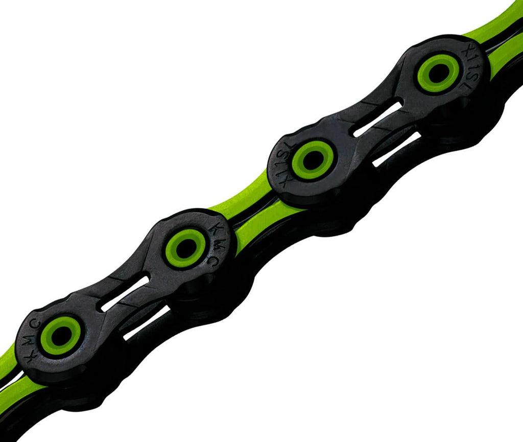 KMC DLC 11 Speed Chain (Black/Light Green) - BUMSONTHESADDLE