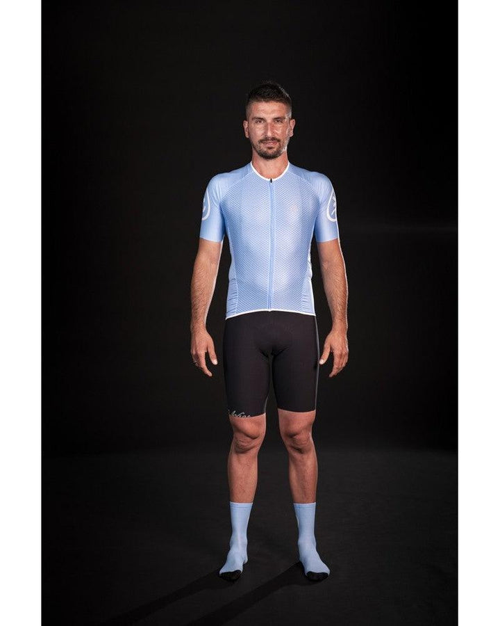 MB Wear UltraLight Smile Mens Cycling Jersey (Light Blue) - BUMSONTHESADDLE