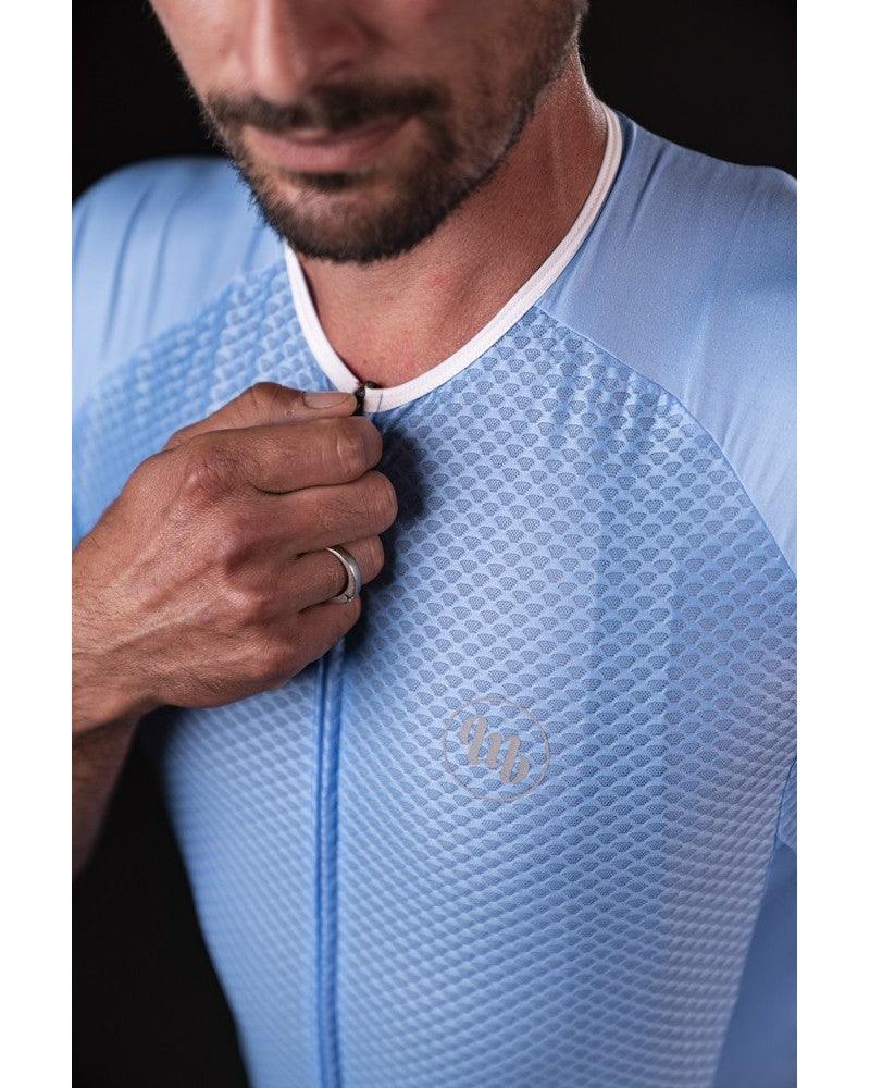 MB Wear UltraLight Smile Mens Cycling Jersey (Light Blue) - BUMSONTHESADDLE
