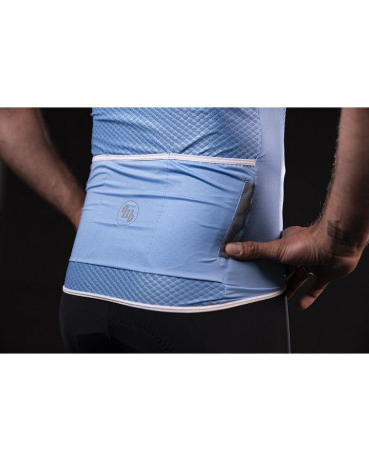 MB Wear UltraLight Smile Mens Cycling Jersey (Light Blue) - BUMSONTHESADDLE
