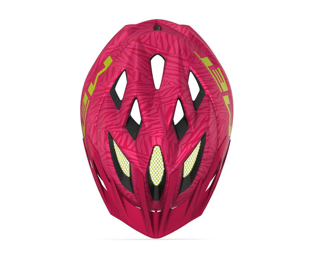MET Crackerjack Kids Cycling Helmet (Pink/Texture Green/Matt) - BUMSONTHESADDLE