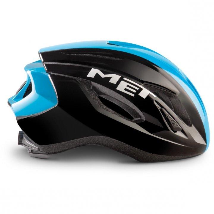 MET Strale CE Road Cycling Helmet (Black Cyan Panel/Glossy) - BUMSONTHESADDLE
