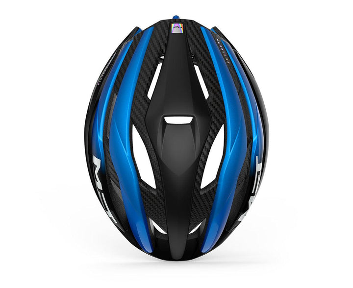 MET Trenta 3K Carbon CE Road Cycling Helmet (Black Blue Metallic/Matt Glossy) - BUMSONTHESADDLE
