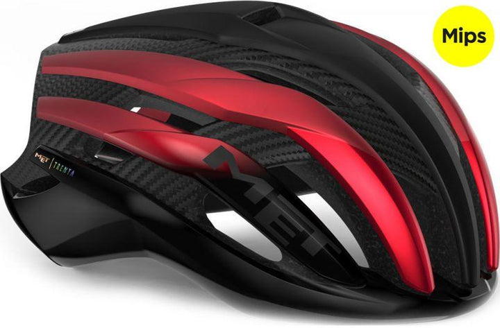 MET Trenta 3K Carbon MIPS Road Cycling Helmet (Black/Red Metallic/Matt Glossy) - BUMSONTHESADDLE