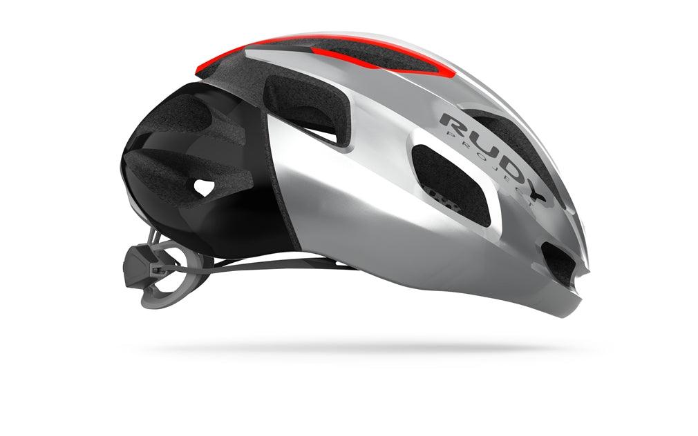 Rudy Project Strym Road Cycling Helmet (Gery Metallic/Red Fluo/Shiny) - BUMSONTHESADDLE