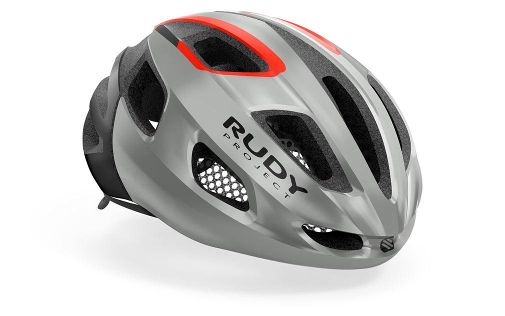 Rudy Project Strym Road Cycling Helmet (Gery Metallic/Red Fluo/Shiny) - BUMSONTHESADDLE