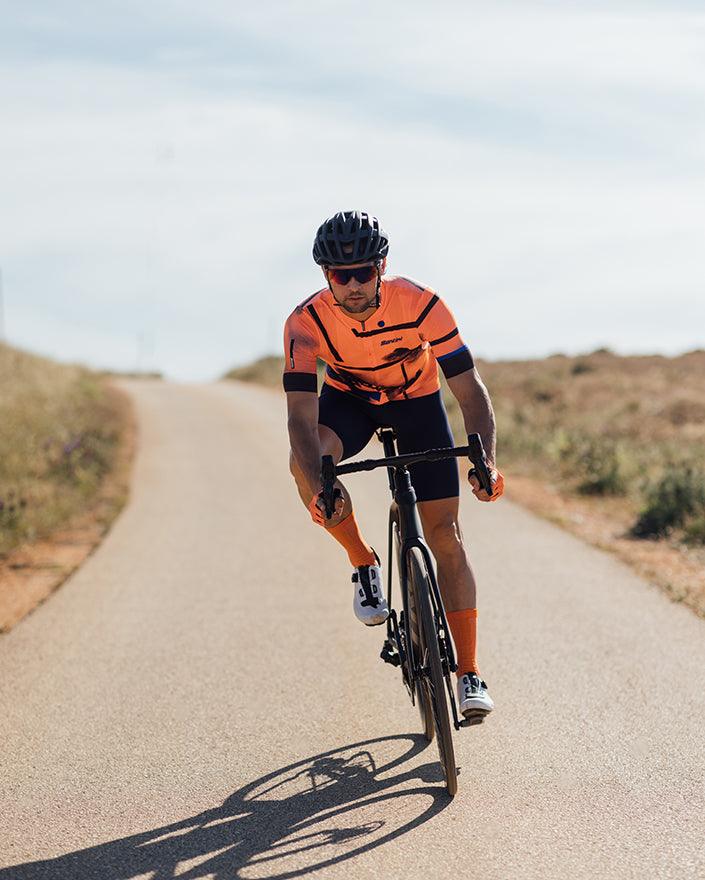 Santini Delta Berg Mens Cycling Jersey (Flashy Orange) - BUMSONTHESADDLE