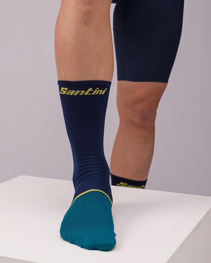 Santini Le Maillot Jaune Mens Cycling Socks (Neon Blue) - BUMSONTHESADDLE