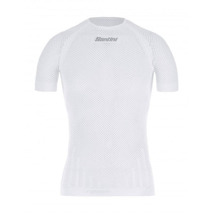 Santini Mesh Short Sleeve Mens Cycling Baselayer (White) - BUMSONTHESADDLE