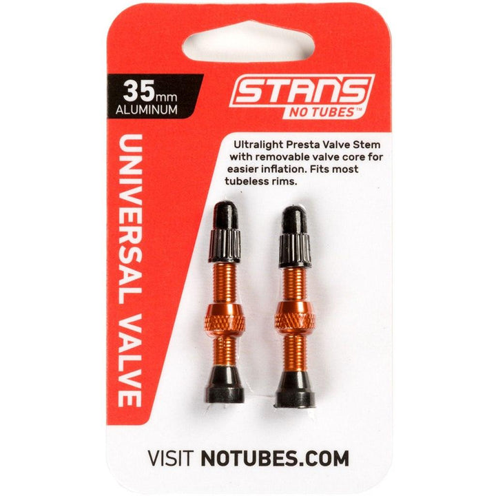 Stans NoTubes Universal Presta Valve Stem Pair (Orange) - BUMSONTHESADDLE