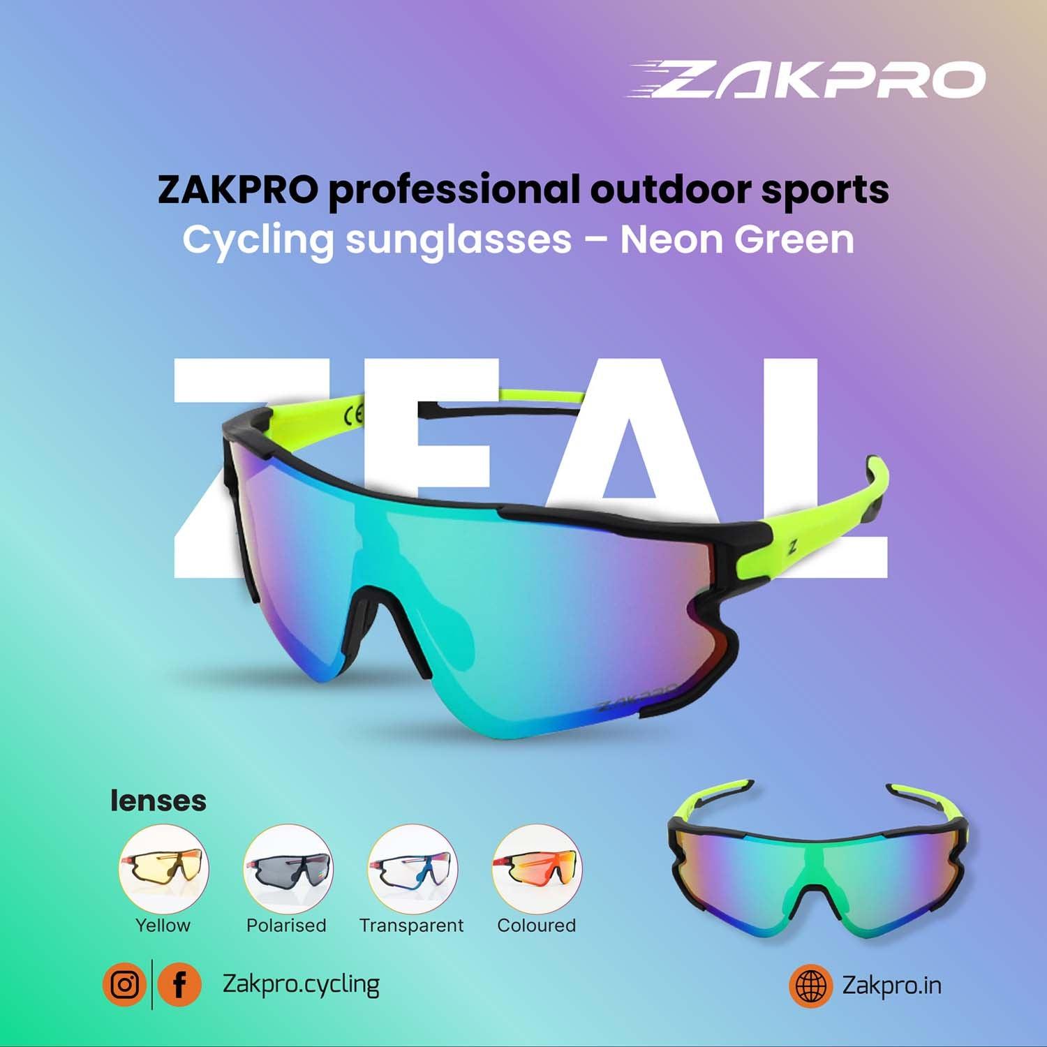 Zakpro Professional Outdoor Sport Sunglasses (Fluorescent Green) - BUMSONTHESADDLE