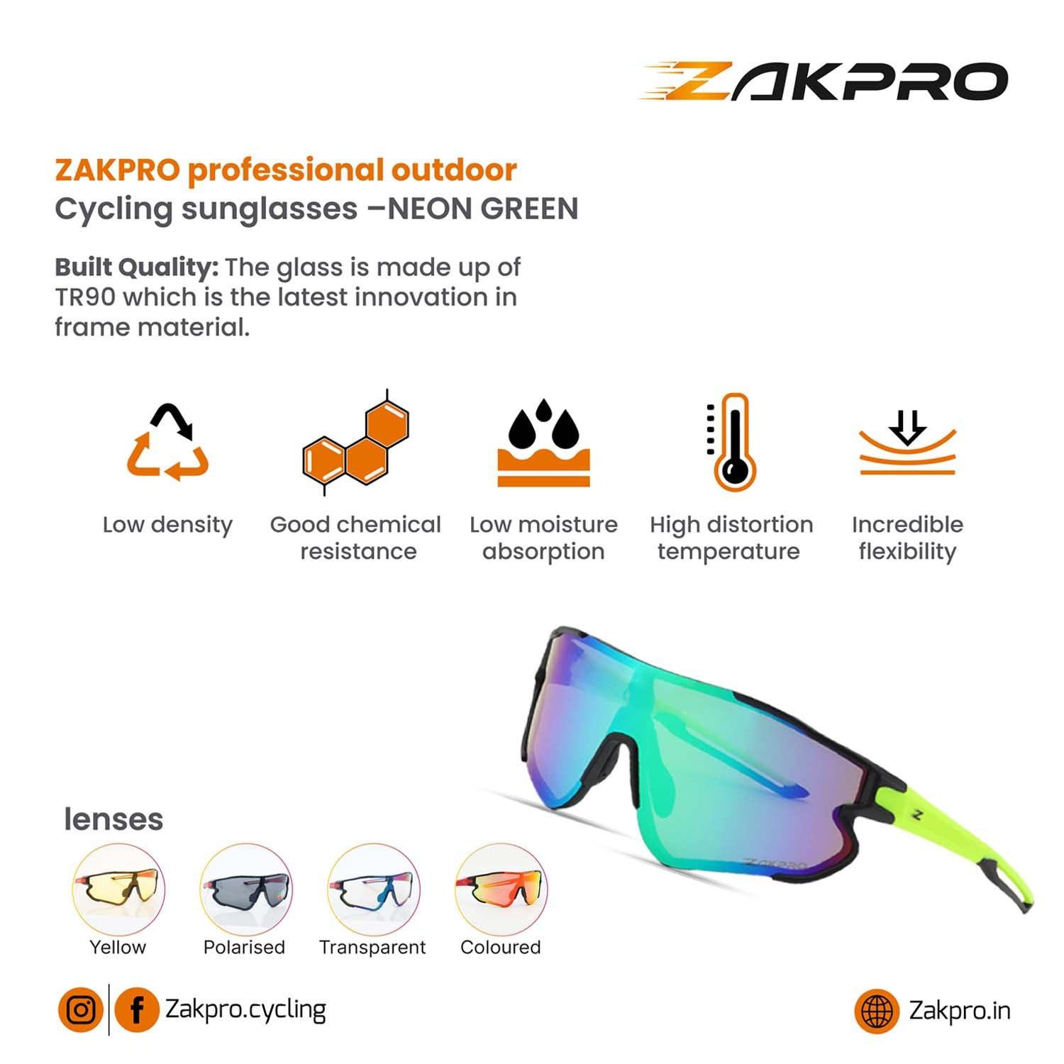 Zakpro Professional Outdoor Sport Sunglasses (Fluorescent Green) - BUMSONTHESADDLE